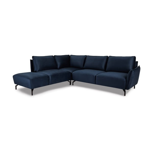 Tamsiai mėlyna kampinė sofa Bonami Selection Bella, kairysis kampas