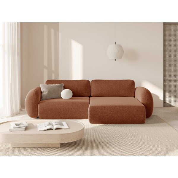 Raudonos plytų spalvos iš šenilinio audinio sulankstoma/su sandėliavimo vieta kampinė sofa Tonale – Cosmopolitan Design-image-1