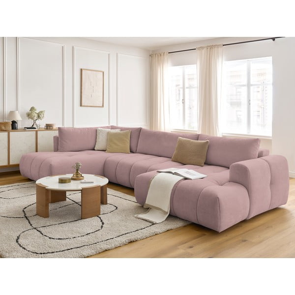Rožinės spalvos sulankstoma/su sandėliavimo vieta kampinė sofa (su kairiuoju kampu/„U“ formos) Fuji – Bobochic Paris-image-1