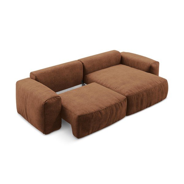 Terakotos spalvos sulankstoma kampinė sofa iš šenilinio audinio (su dešiniuoju kampu/su gultu) Kuki – Makamii-image-4