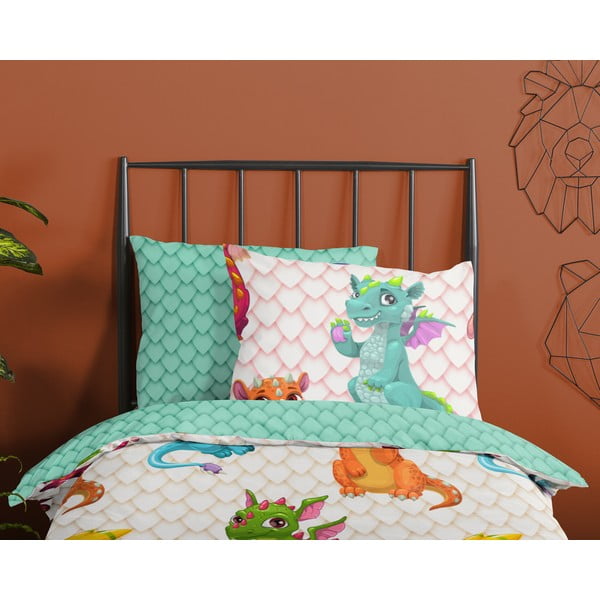 Iš medvilnės viengulė/itin ilga vaikiška patalynė 140x220 cm Dragons – Good Morning-image-2