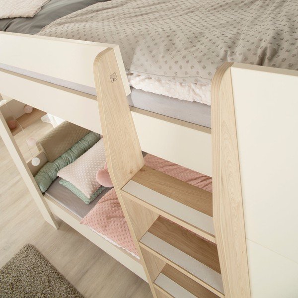 Smėlio spalvos dviauktė vaikiška lova be grotelių 90x200 cm Double – Roba-image-2