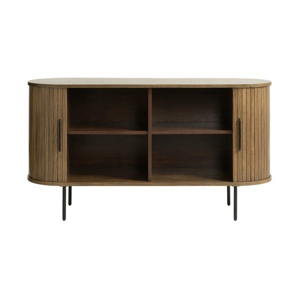 Žema šoninė spintelė rudos spalvos iš ąžuolo su stumdomomis durimis 140x76 cm Nola – Unique Furniture-image-4