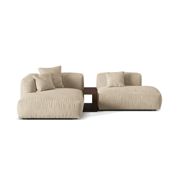 Smėlio spalvos iš velveto modulinė kampinė sofa (su kairiuoju kampu/su gultu) Martina – Micadoni