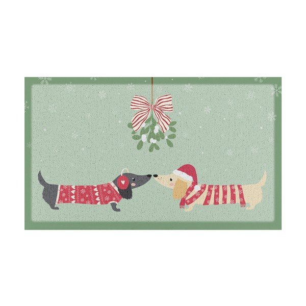 Iš perdirbto plastiko grindų kilimėlis su Kalėdų motyvu 40x70 cm Christmas Sausage Dogs – Artsy Doormats