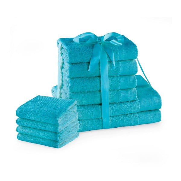 Turkio spalvos iš frote audinio iš medvilnės vonios rankšluosčių rinkiniai 10 vnt. Amari – Restilo