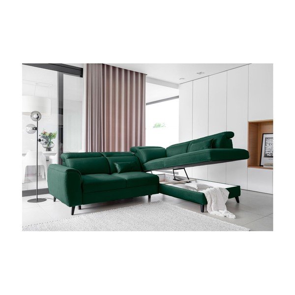 Žalios spalvos iš velveto sulankstoma/su sandėliavimo vieta kampinė sofa (su dešiniuoju kampu/„L“ formos) Noble – ELTAP-image-3
