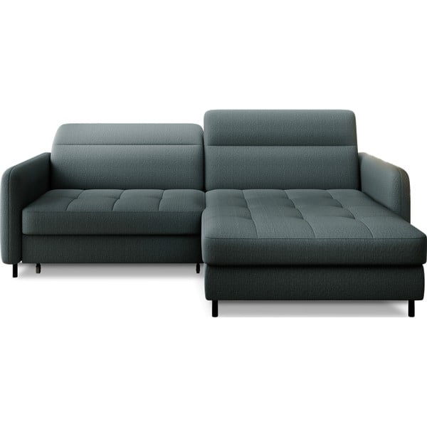 Pilkai žalios spalvos iš velveto sulankstoma/su sandėliavimo vieta kampinė sofa (su dešiniuoju kampu/su gultu) Gomsi – ELTAP
