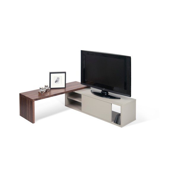Pilkas modulinis televizoriaus staliukas su graikinio riešuto lukštu TemaHome Move-image-2