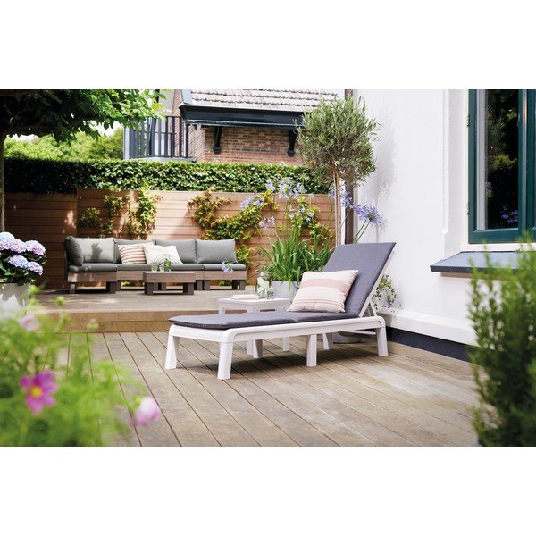 Šviesiai pilkos spalvos plastikinis/paminkštinto audinio reguliuojamas/sulankstomas sodo šezlongas Atlas – Keter-image-4