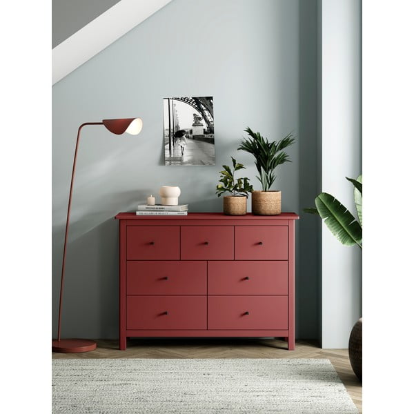 Raudona žema komoda iš pušies medienos 110x80 cm Misti - Marckeric-image-1