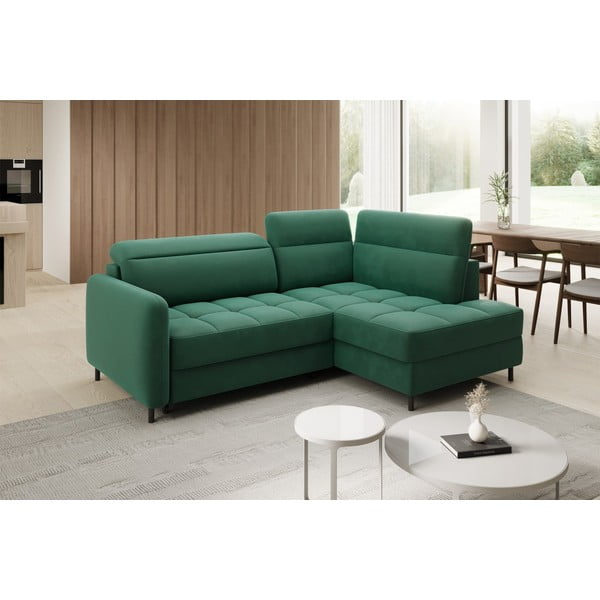 Žalios spalvos iš velveto sulankstoma/su sandėliavimo vieta kampinė sofa (su dešiniuoju kampu/„L“ formos) Barea – ELTAP-image-3