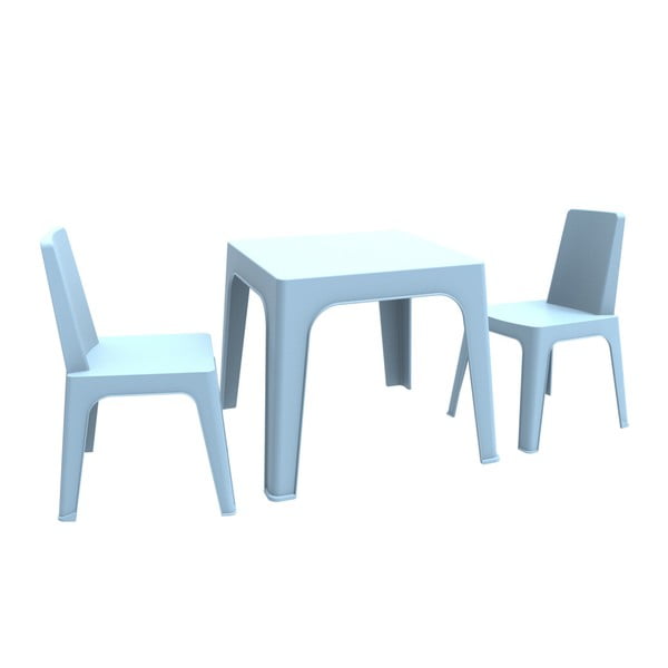 Mėlynas vaikiškas sodo komplektas 1 stalas ir 2 kėdės Resol Julieta