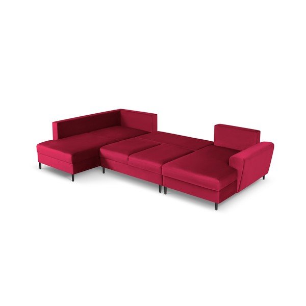 Raudonos spalvos iš velveto sulankstoma/su sandėliavimo vieta kampinė sofa (su kairiuoju kampu/„U“ formos) Kyoto – Cosmopolitan Design-image-2