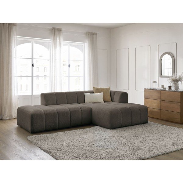 Rudos spalvos iš boucle kampinė sofa (su dešiniuoju kampu/su gultu) Annecy – Bobochic Paris-image-1
