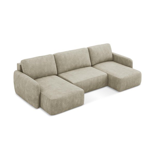 Smėlio spalvos iš šenilinio audinio sulankstoma/su sandėliavimo vieta kampinė sofa („U“ formos) Lilo – Makamii-image-4