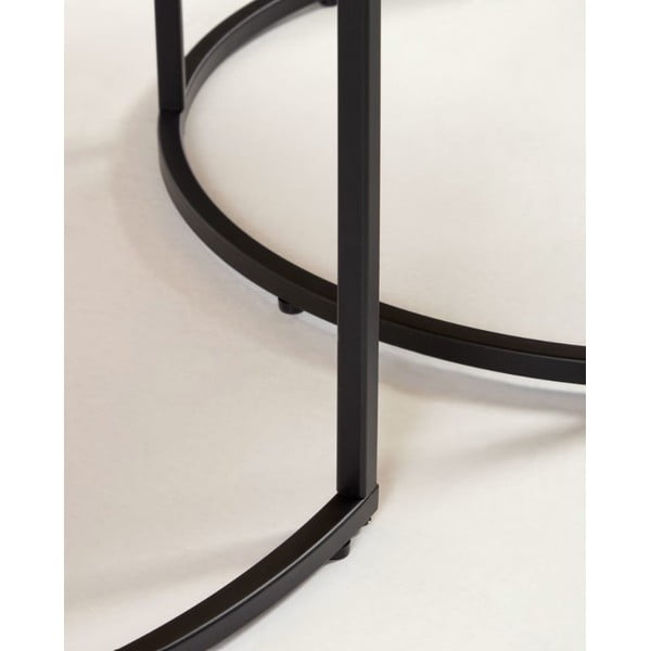 2 rudos spalvos apvalūs kavos staliukai su riešutmedžio stalviršiu ø 80 cm Yona - Kave Home-image-3