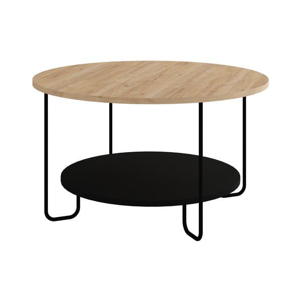 Apvalios formos kavos staliukas juodos spalvos/natūralios spalvos su ąžuolo dekoro stalviršiu ø 80 cm Tonka – Marckeric