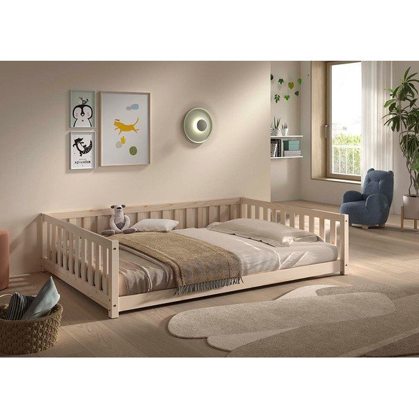 Natūralios spalvos iš pušies masyvo vaikiška lova su lovos grotelėmis 140x200 cm Dallas – Vipack-image-1