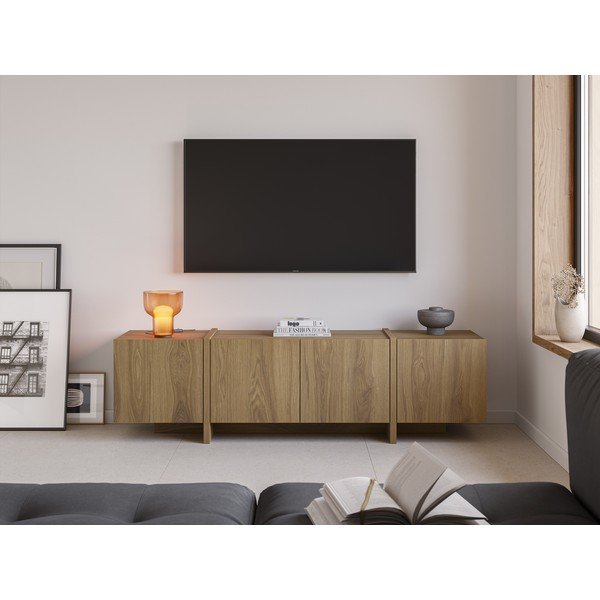 Natūralios spalvos TV spintelė iš ąžuolo 180x55x35 cm Volia – Marckeric-image-1