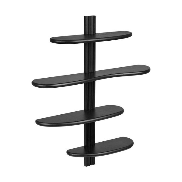 Juodos spalvos iš ąžuolo masyvo kelių aukštų sieninė lentyna 80 cm Aliano – House Nordic