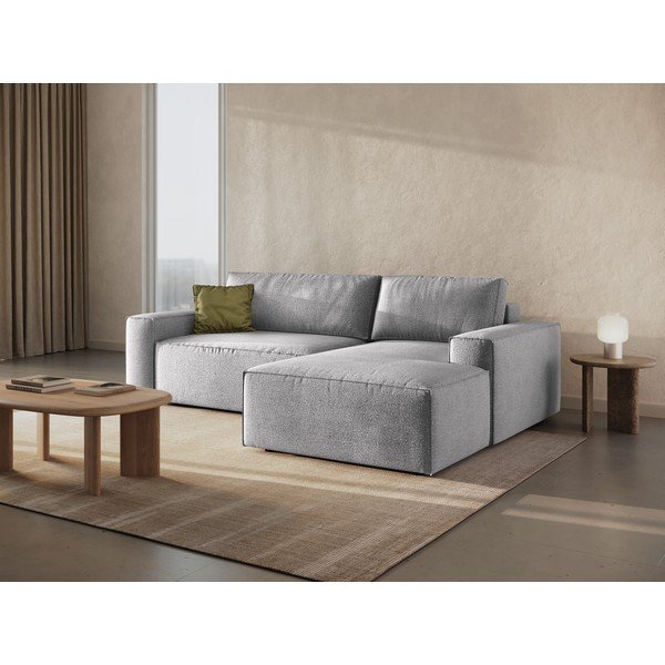 Iš boucle sulankstoma kampinė sofa šviesiai pilkos spalvos (su dešiniuoju kampu) Jodie – Micadoni Home-image-1