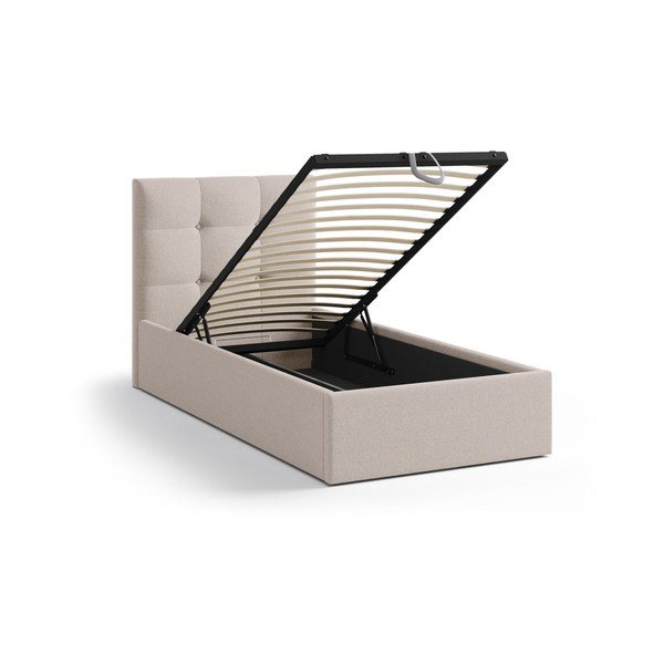 Šviesiai rudos spalvos viengulė lova audiniu dengta su sandėliavimo vieta su lovos grotelėmis 90x200 cm Phaedra – Micadoni -image-1