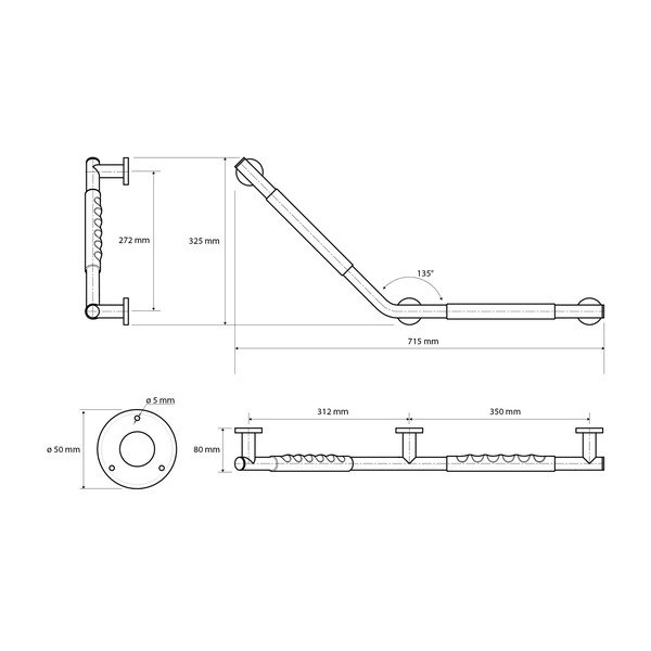 Sieninė iš nerūdijančio plieno rankena 71,5 cm 135° Right – Sapho-image-1