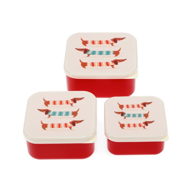 Raudonos spalvos/kreminės spalvos vaikiškos pietų dėžutės 3 vnt. Sausage Dog – Rex London