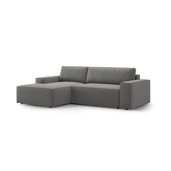 Iš velveto sulankstoma/su sandėliavimo vieta kampinė sofa šviesiai pilkos spalvos (su kairiuoju kampu/su gultu) Jodie – Micadoni -image-3