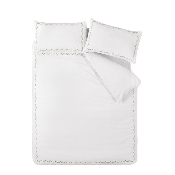 Baltos spalvos/žalios spalvos dvigulė/itin ilga patalynė 230x220 cm Scallop Border – Catherine Lansfield