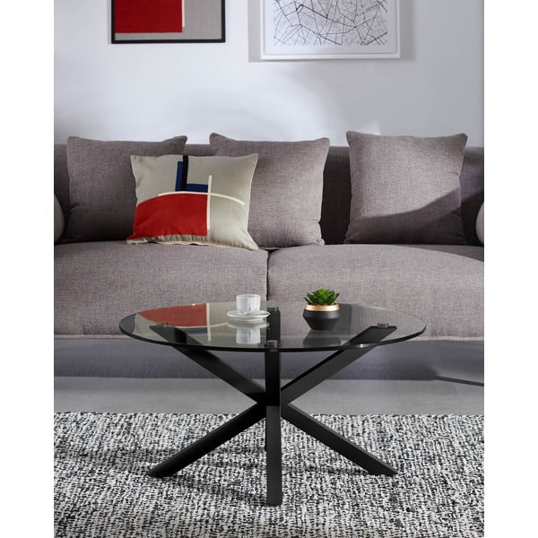 Juodos spalvos apvalios formos kavos staliukas su stikliniu stalviršiu ø 82 cm Argo – Kave Home-image-2