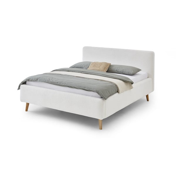 Balta minkšta dvigulė lova su laikymo vieta ir grotelėmis 160x200 cm Mattis - Meise Möbel
