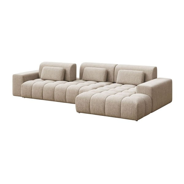 Smėlio spalvos iš šenilinio audinio kampinė sofa (su dešiniuoju kampu/su gultu) Chevi – Ghado-image-3