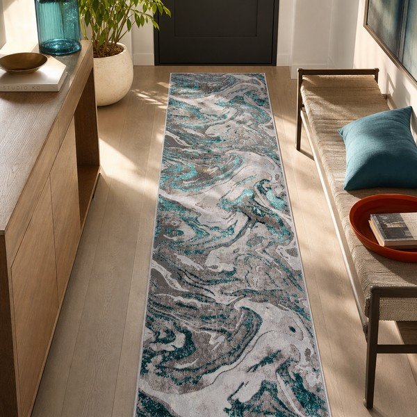 Kilimas pilkos spalvos/turkio spalvos 80x300 cm Marbled – Flair Rugs-image-2
