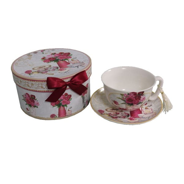 Porcelianinis puodelis su lėkštele dovanų dėžutėje Antic Line Romantic