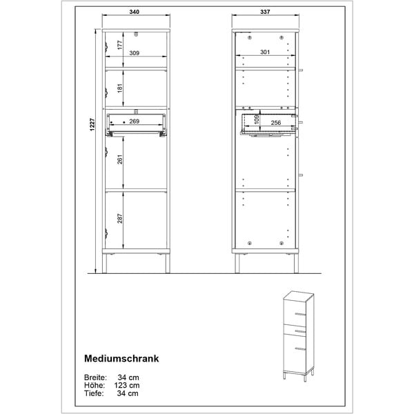 Tamsiai pilka ąžuolo dekoro vonios kambario spintelė 34x123 cm Yonkers - Germania-image-3