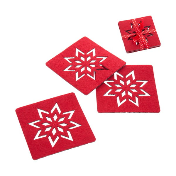 4 raudonos spalvos kalėdinių padėkliukų su žvaigždutėmis rinkinys Unimasa