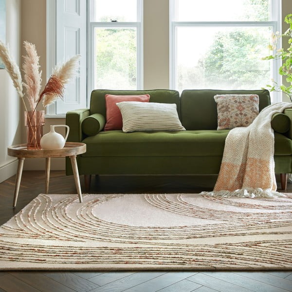 Oranžinės spalvos/kreminės spalvos iš vilnos kilimas 120x170 cm Abstract Swirl – Flair Rugs-image-1