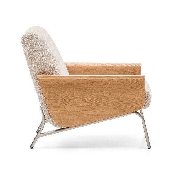 Smėlio spalvos krėslas iš šenilinio audinio Amsen – Kave Home-image-3