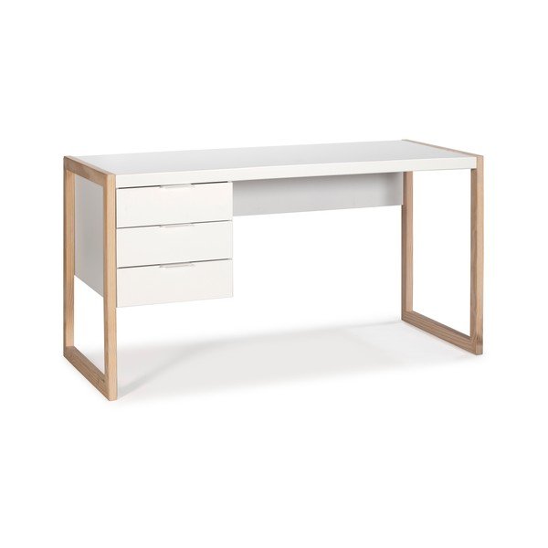 Baltas rašomasis stalas su pušies medienos kojomis Marckeric Frank-image-2