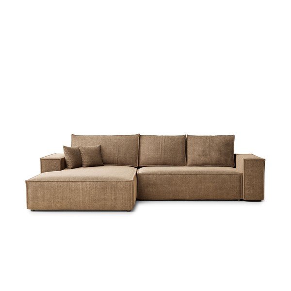 Šviesiai rudos spalvos sulankstoma/su sandėliavimo vieta kampinė sofa iš šenilinio audinio (su kairiuoju kampu/su gultu) Maze – Maison de Rêve