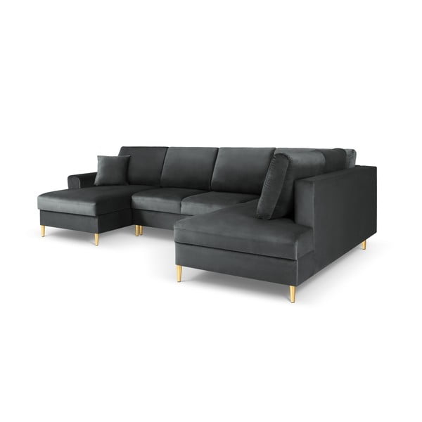 Tamsiai pilkos spalvos iš velveto sulankstoma/su sandėliavimo vieta kampinė sofa (su dešiniuoju kampu/„U“ formos) Kyoto – Cosmopolitan Design-image-3