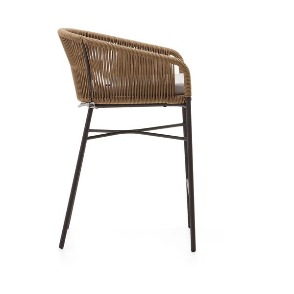 Smėlio spalvos metalinė/paminkštinto audinio sodo baro taburetė Yanet – Kave Home-image-4