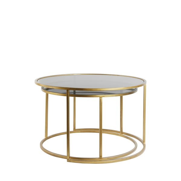 2 vnt. aukso spalvos stiklinių apvalių kavos staliukų rinkinys ø 75 cm Duarte - Light & Living-image-2