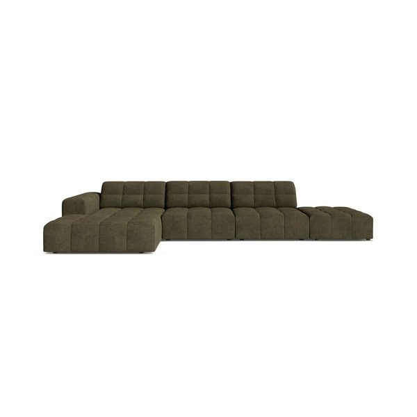 Khaki spalvos kampinė sofa iš šenilinio audinio (su kairiuoju kampu/su gultu) Chicago – Cosmopolitan Design