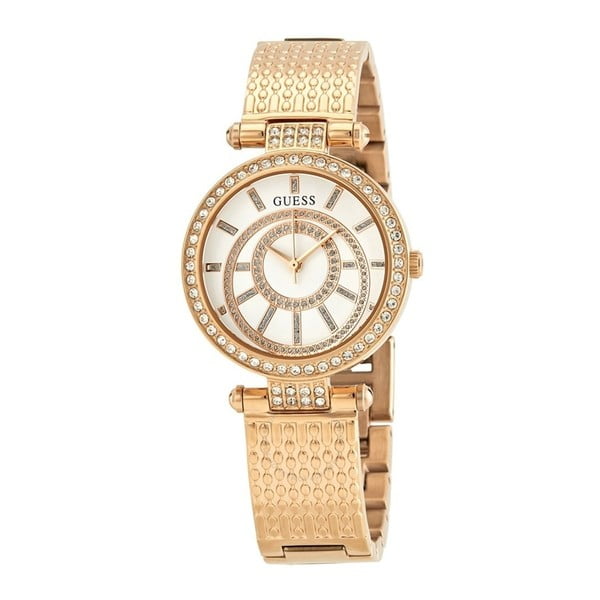 Rožinio aukso moteriškas laikrodis su nerūdijančio plieno dirželiu Guess W1008L3