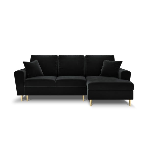 Juodos spalvos iš velveto sulankstoma/su sandėliavimo vieta kampinė sofa (su dešiniuoju kampu/su gultu) Kyoto – Cosmopolitan Design