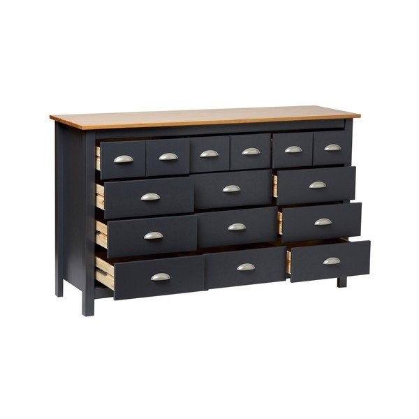 Antracito pilkos spalvos pušies masyvo komoda su 12 stalčių "Marckeric Jade-image-1