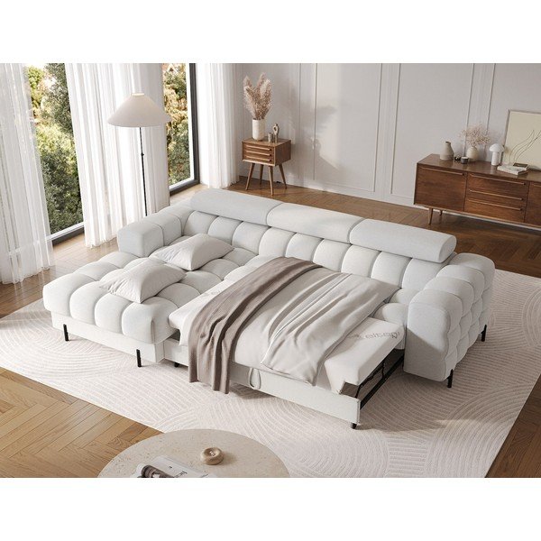 Pilkos spalvos kampinė sofa iš boucle (su kairiuoju kampu/su gultu) Felro – ELTAP-image-3